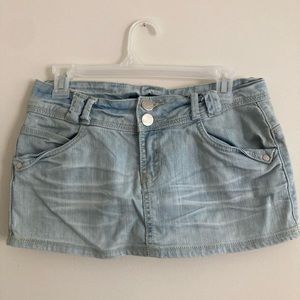 Light wash denim micro mini